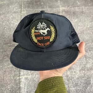 Mens Vintage 70's 1979 Indy 500 Pace Car Navy Blue Mesh Trucker Snapback Hat Cap